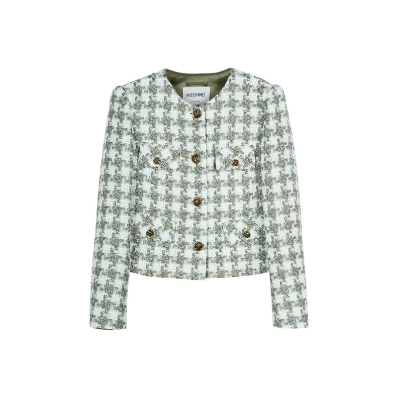 MISSSHINE Cropped Coats Women's Gray Pea Green-0
