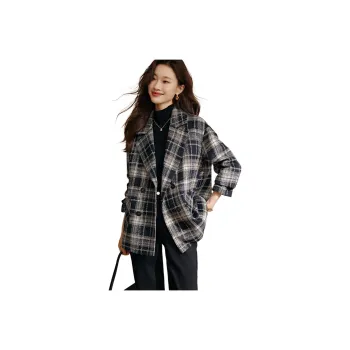 Mo Han Yi Mei Business Suit Women's Navy Blue Plaid