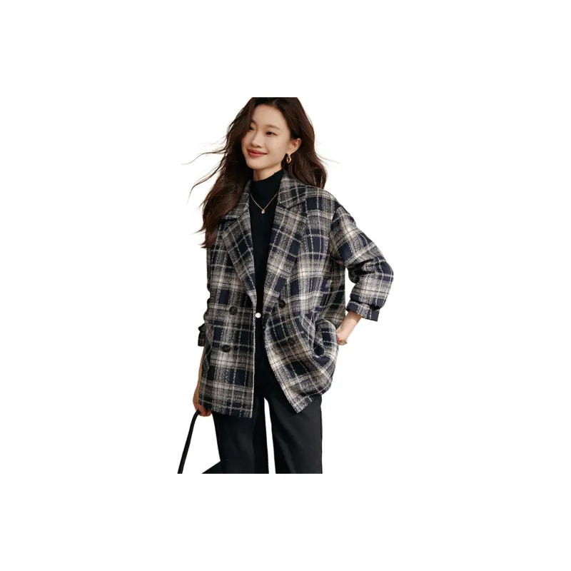 Mo Han Yi Mei Business Suit Women's Navy Blue Plaid-0