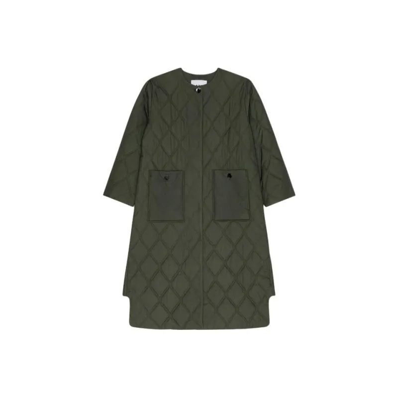 GANNI Quilted Collarless Coat-0