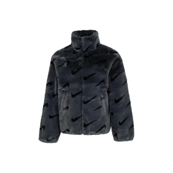 Nike Women's Printed Faux Fur Jacket Asia Sizing Dark Smoke Grey