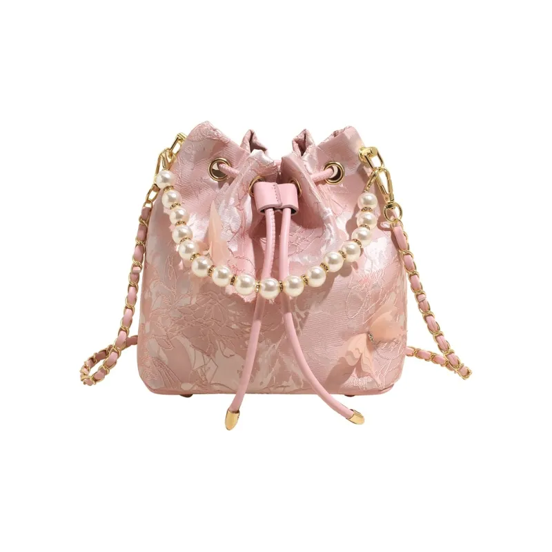 RIVMIND Fabric Shoulder Bag Women's Ecru/Blue/Pink-12