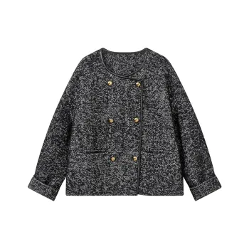 Yu Qianwen Cropped Coats Women's Herringbone Heather Gray