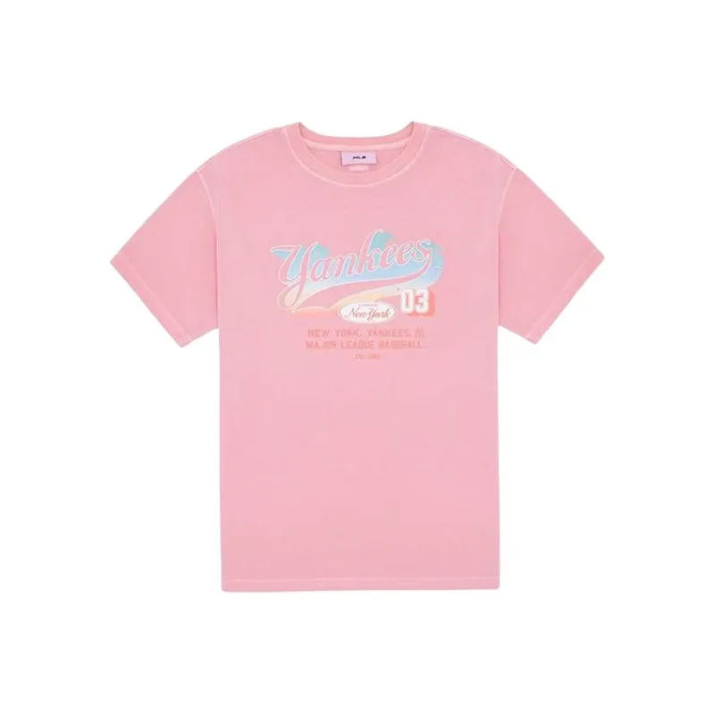 MLB New York Yankees Drop Shoulder Sleeve T Shirt Women's Light Peach Pink-0