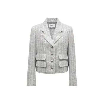 ONLY Cropped Coat Women's Xue'er Tweed Light Gray
