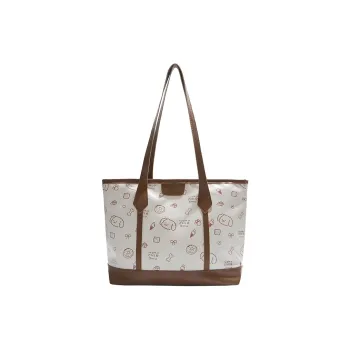 RIVMIND PU Tote Bag, Shopping Bag, Shoulder Bag Women's White/Pink/Brown