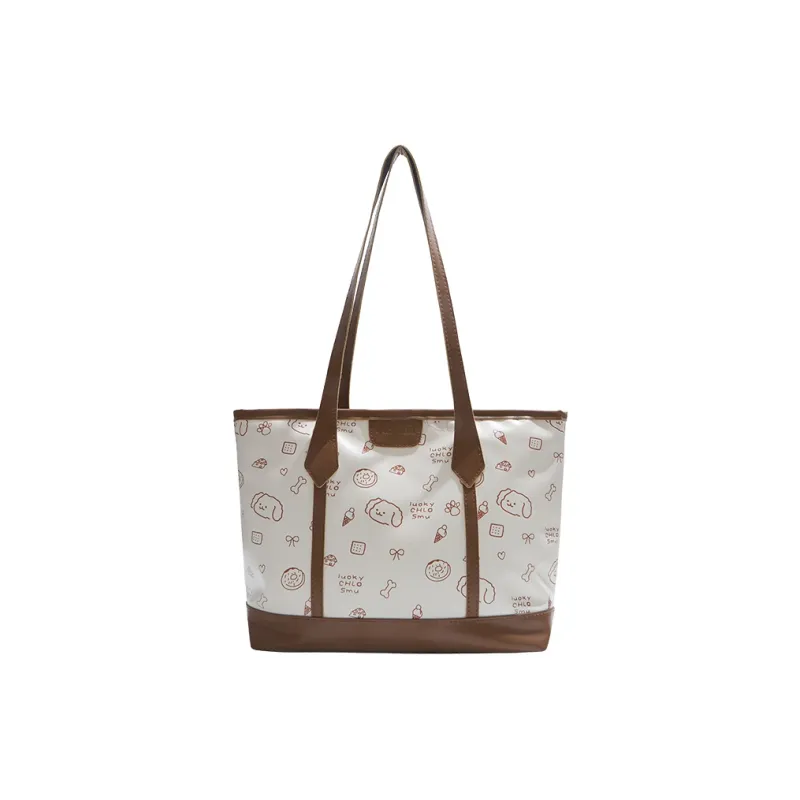 RIVMIND PU Tote Bag, Shopping Bag, Shoulder Bag Women's White/Pink/Brown-0