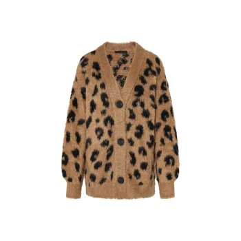 MOCO Velvet feel Coat Women's Camel Brown Leopard