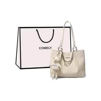 COMELY Synthetic Leather Tote Bag, Shoulder Bag Women's Ecru