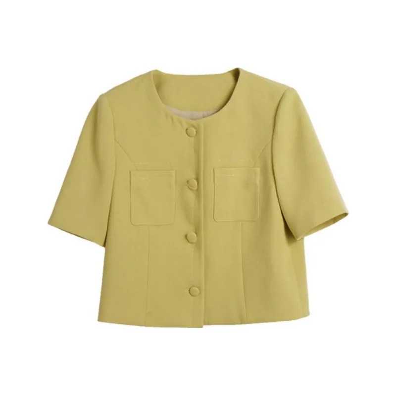 Olrain Cropped Coats Women's Yellow Green-0