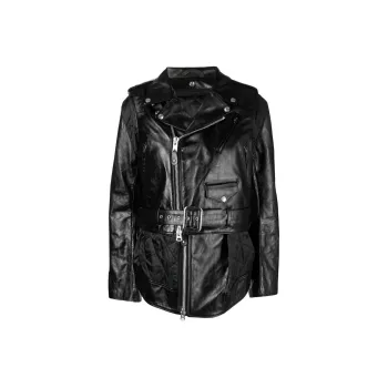 Sacai Crinkled effect Asymmetric Leather Jacket