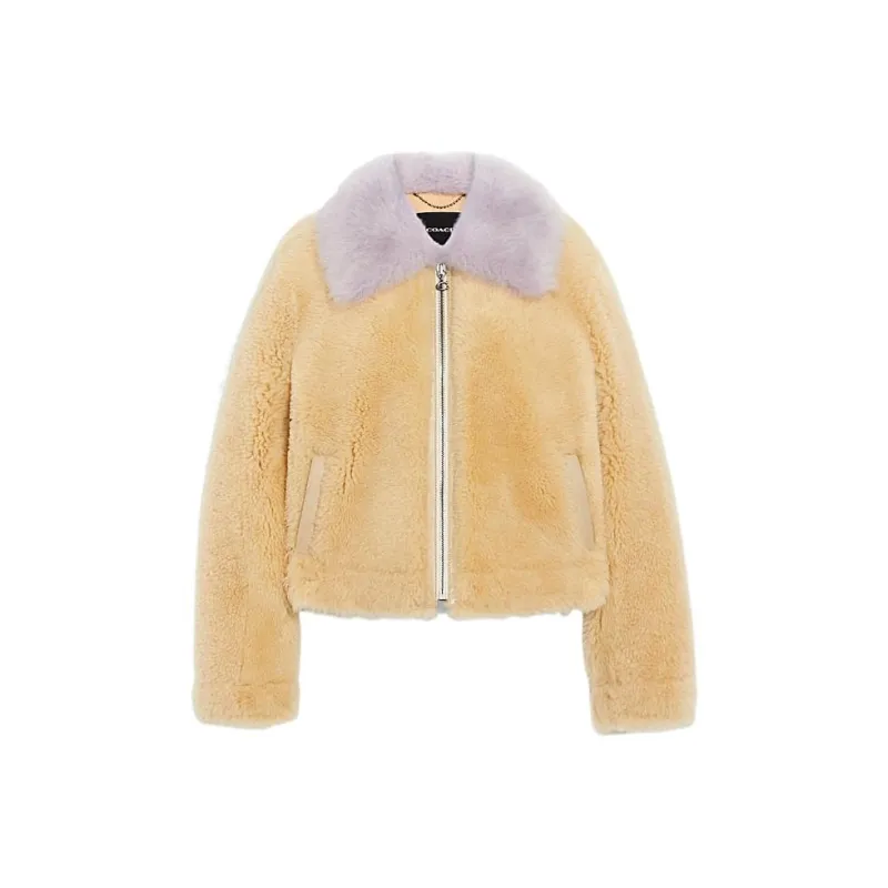 COACH FW22 Leather Jacket Women's Yellow-0
