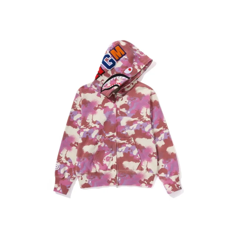 Bape Women's Map Camo Shark Full Zip Hoodie Pink-0