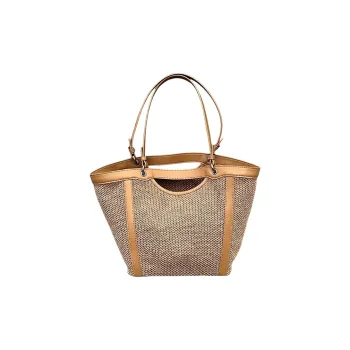 Bullrun Raffia With Microfiber Tote Bag, Shoulder Bag Women's Apricot/Black