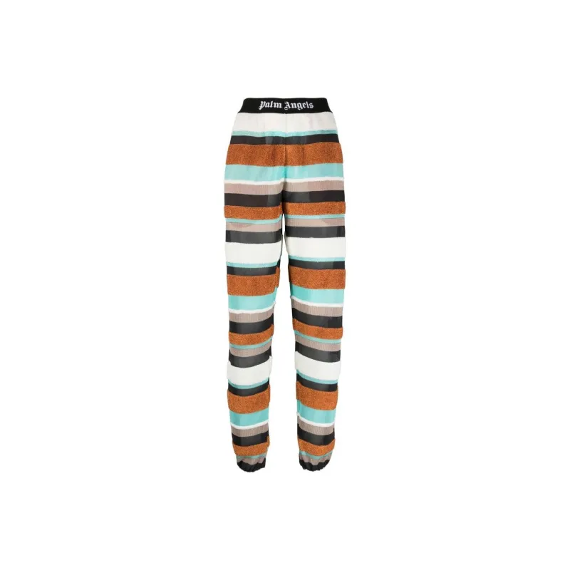 PALM ANGELS Logo-waistband Striped Knitted Track Pants-0
