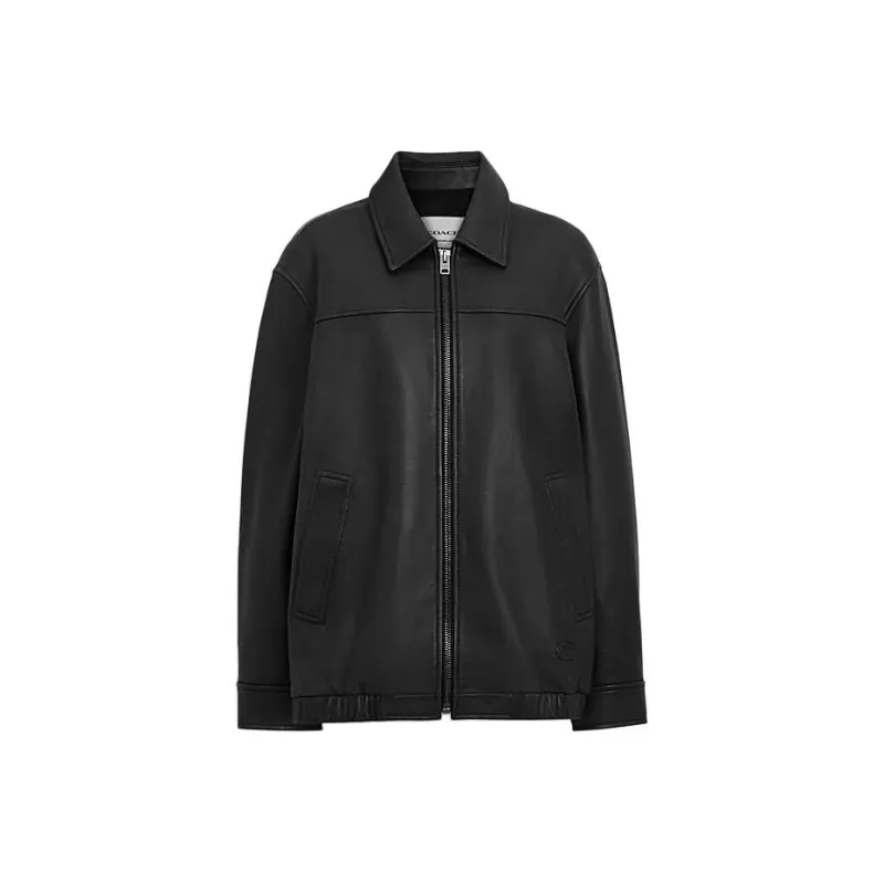 COACH SS24 Leather Jacket Women's Black-0