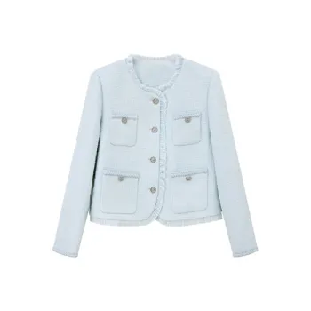 Pit Cropped Coats Women's Blue