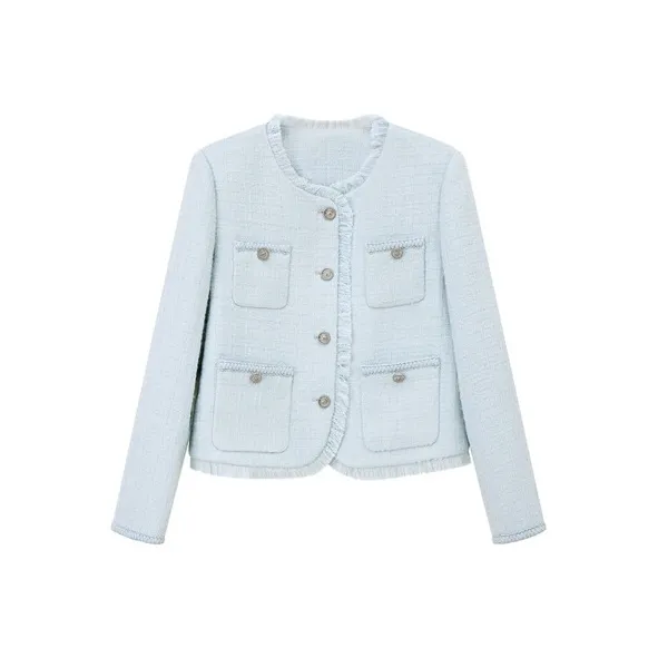 Pit Cropped Coats Women's Blue-0