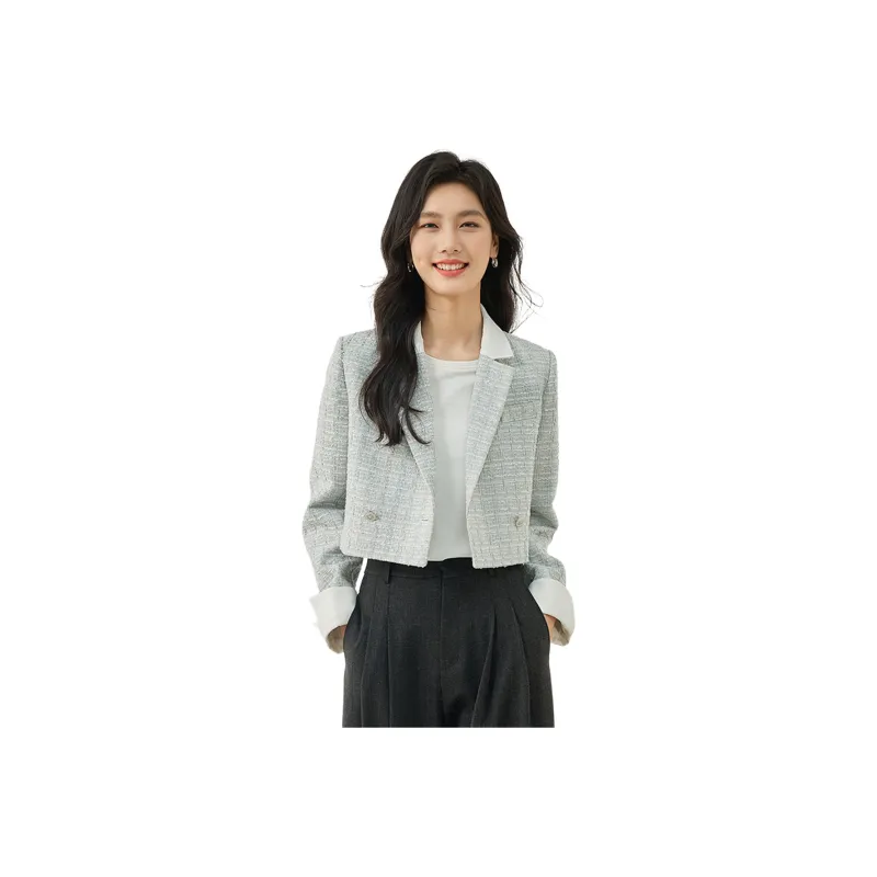 VIMLY Cropped Coats Women's Blue White-0