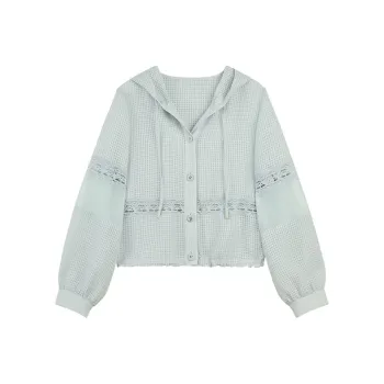 Pit Cropped Coats Women's Light Blue