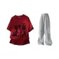 Burgundy+Gray Pants