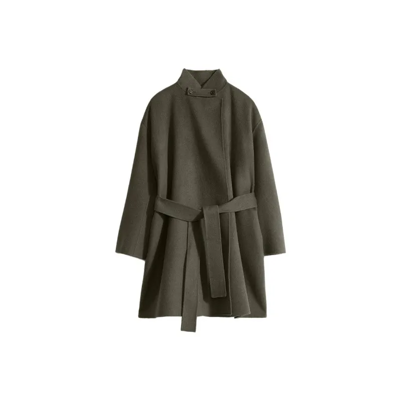 FILIPPA K Stand Collar H-Line Straight Long-Sleeved Coats Women's Black Olive-0