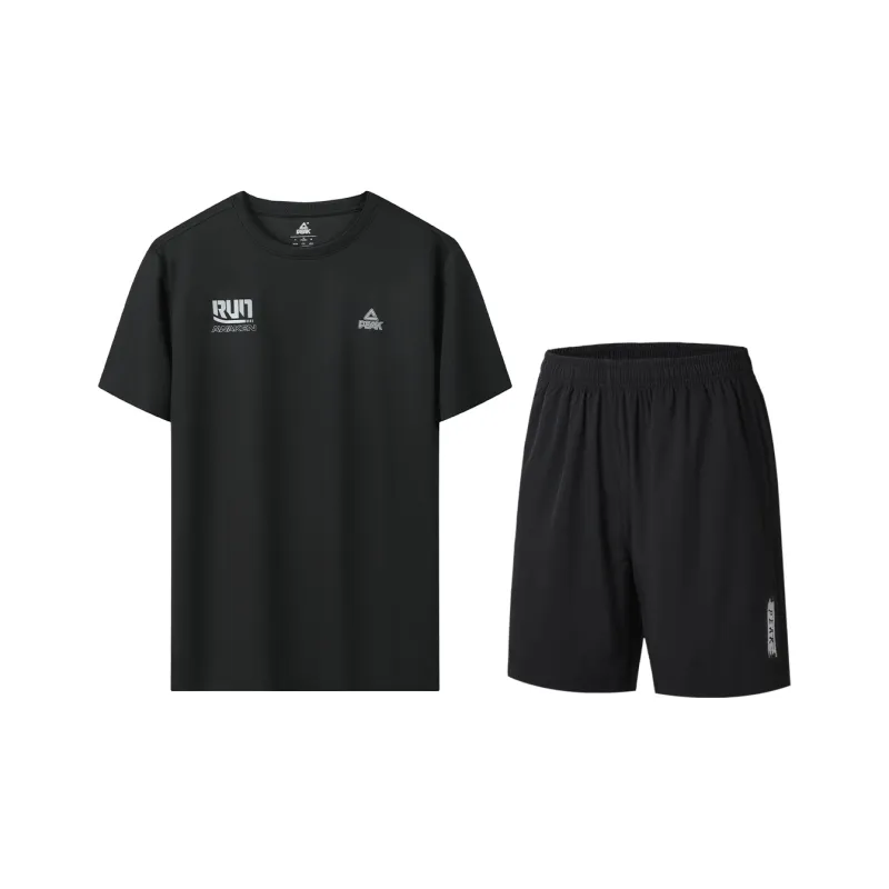 PEAK Casual Sportswear Unisex Black Short Sleeved Shirt+Black Shorts-0