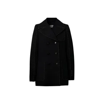Burberry Topstitched Cotton Pea Coat In Black Coats Women's Black