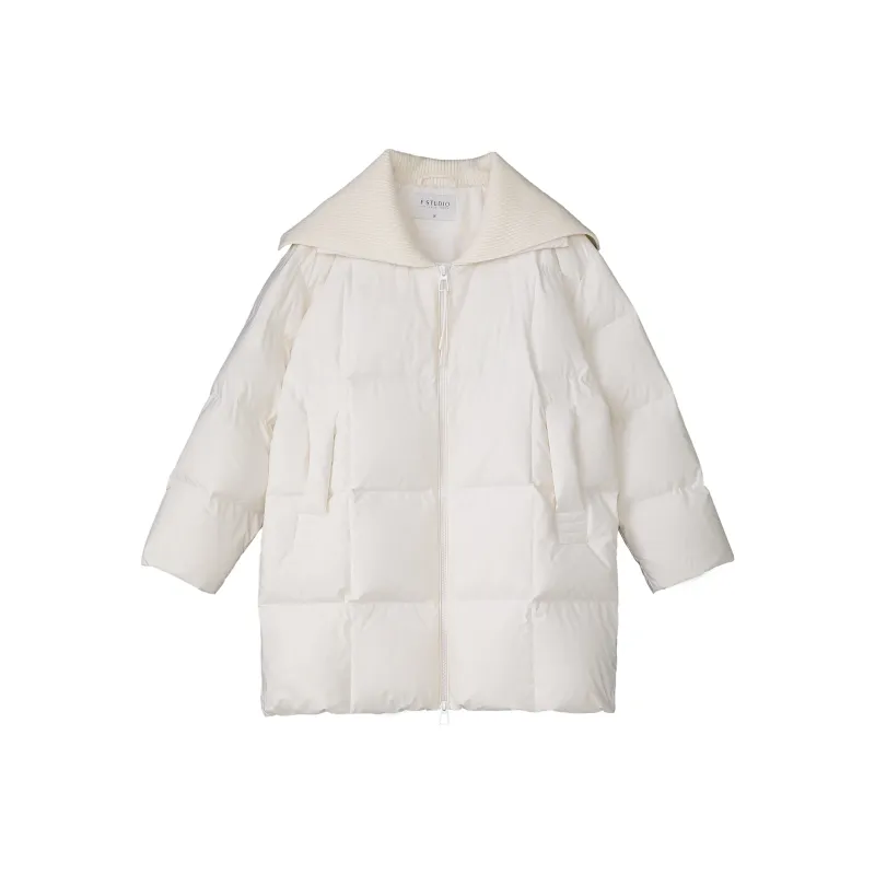 Fstudio Fall And Winter Korean Commute 90 Fill Power White Duck Down Long Down Jacket Coat Women's White-0