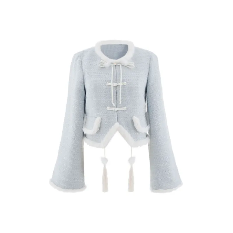 Blovelan Cropped Coats Women's Light Blue-0