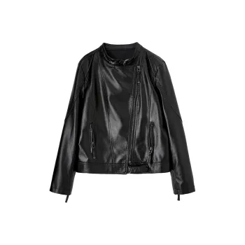 FANQIN Leather Jacket Women's Black