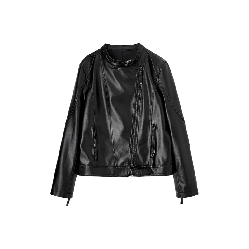 FANQIN Leather Jacket Women's Black-0