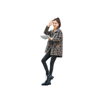 Mo Han Yi Mei Coats Women's Gray Plaid