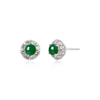 Oriental Jade Ice Type Jadeite Stud Earrings Women's