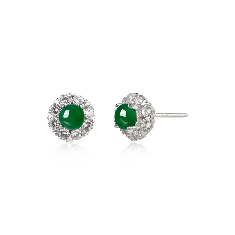 Oriental Jade Ice Type Jadeite Stud Earrings Women's-0
