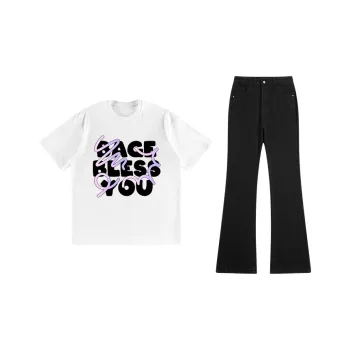 BAGE Casual Sportswear Unisex White Black Jeans