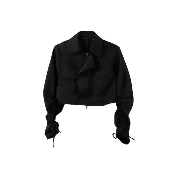YUMOMO STAR Cropped Coats Women's Elegant Black
