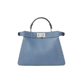 FENDI Peekaboo ISeeU Cow Leather One Shoulder Handbag Small Size Women's Blue