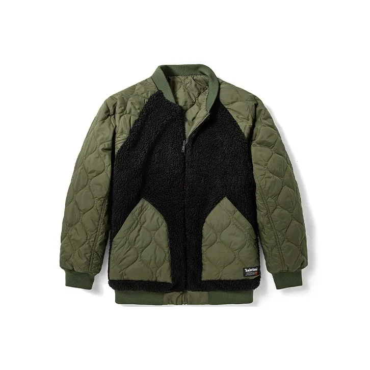 Timberland Colorblock Baseball Collar Puffer Jacket Women's Army Green-0