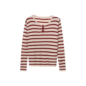 CHARM PICK Knitwear Women's Apricot Base With Red Stripes