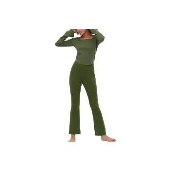 UNIQLO Flared Pants Moderate Casual Pants All Women's Dark Green