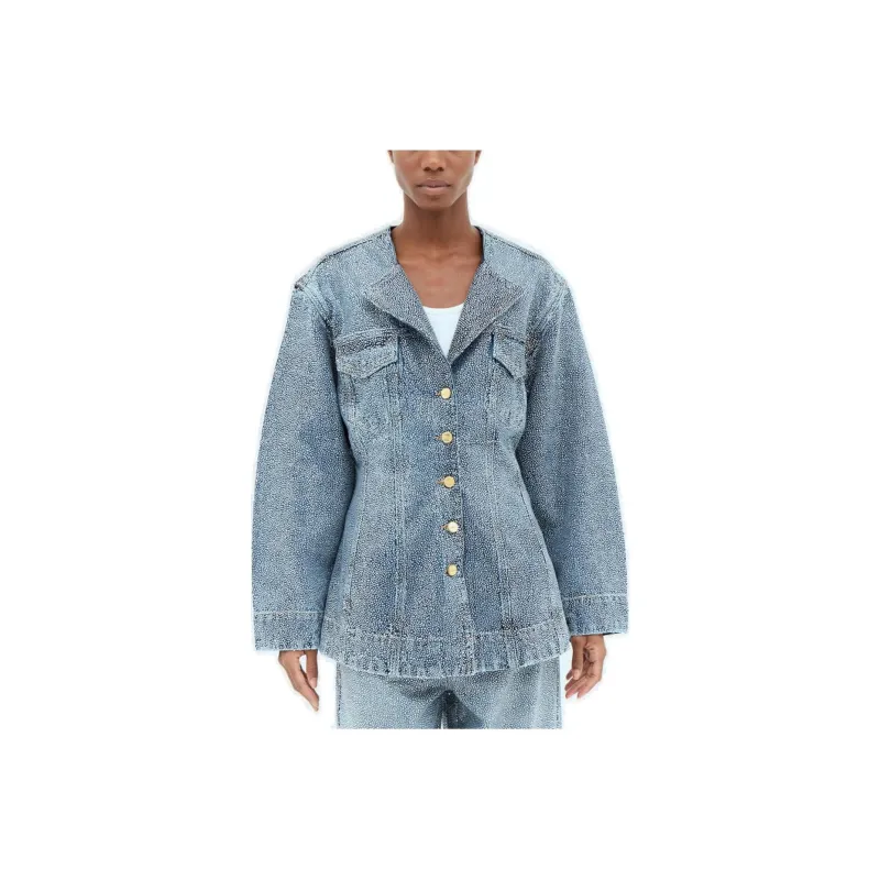 GANNI Embellished Denim Blazer-0