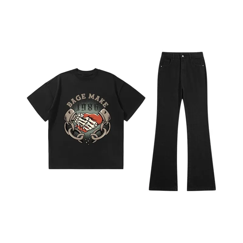 BAGE Casual Sportswear Unisex White Black Jeans-10