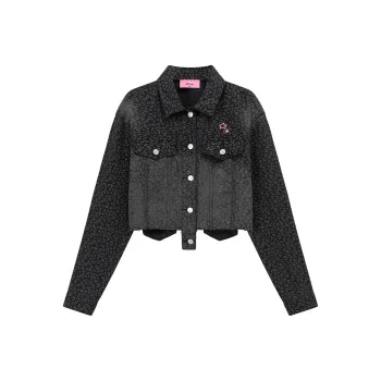CHUU Cropped Coats Women's Leopard Print Black