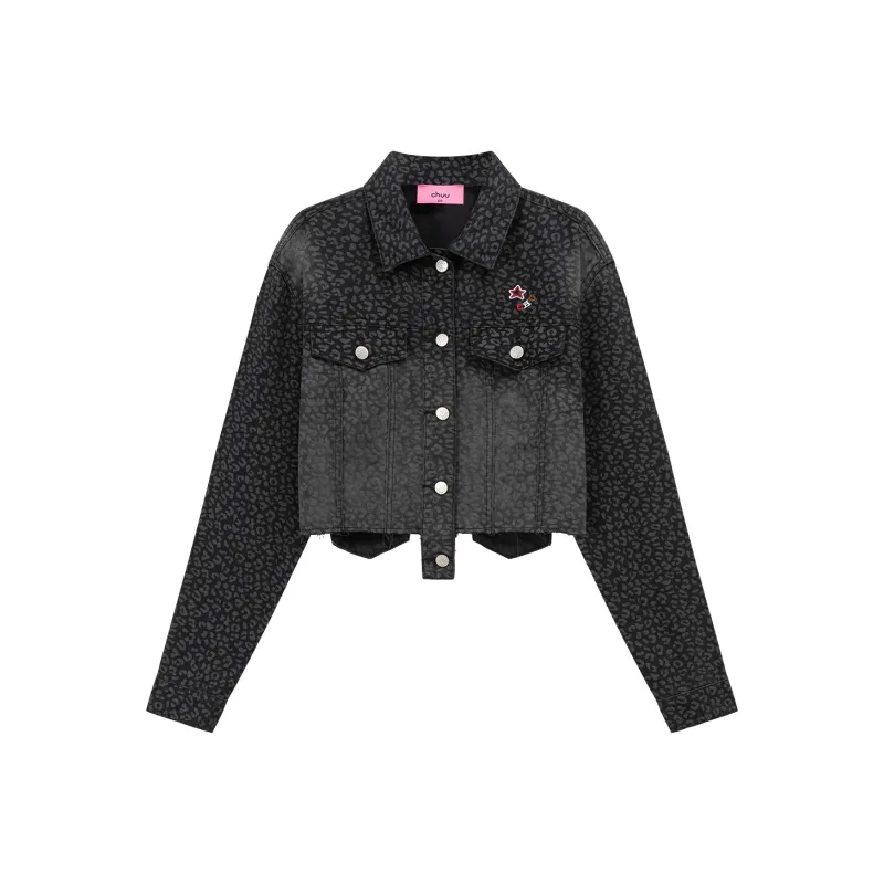 CHUU Cropped Coats Women's Leopard Print Black-0