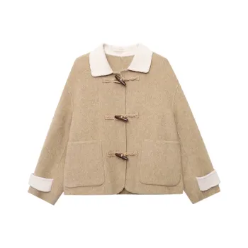 CHARM PICK Cropped Coats Women's Light Khaki