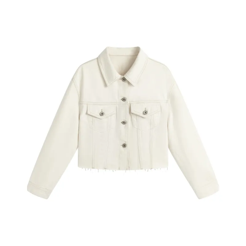Famanxuan Denim Jacket Women's Glutinous Rice White-0