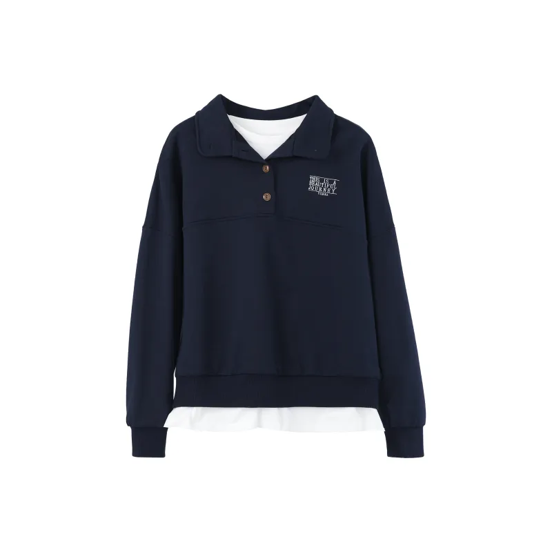 Fstudio Korean-Style Petite Polo Collar Early Spring Thin Loose Fit Top Women's-0