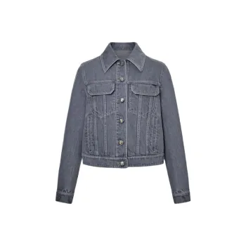 CARVEN SS23 Lapel Fitted Straight Long-Sleeved Denim Jacket Women's Gray