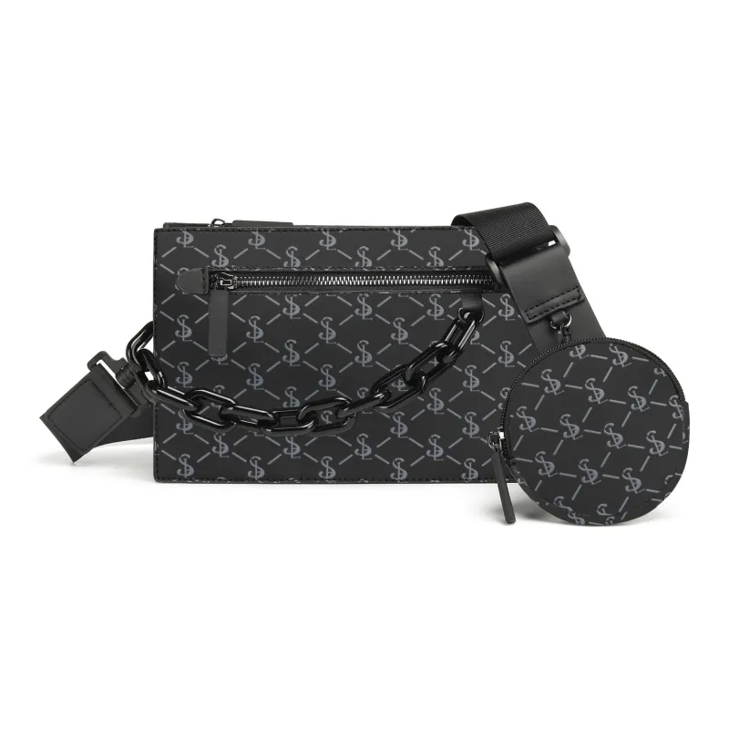 Slazenger PVC Camera Bag, Crossbody Bag Regular Unisex Black Gray Plaid-0